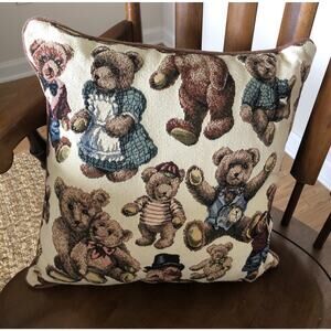 Dakotah Teddy Bear Embroidered Tapestry Throw Pillow 17” Square Brown